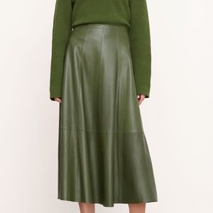 Vince leather paneled midi skirt
